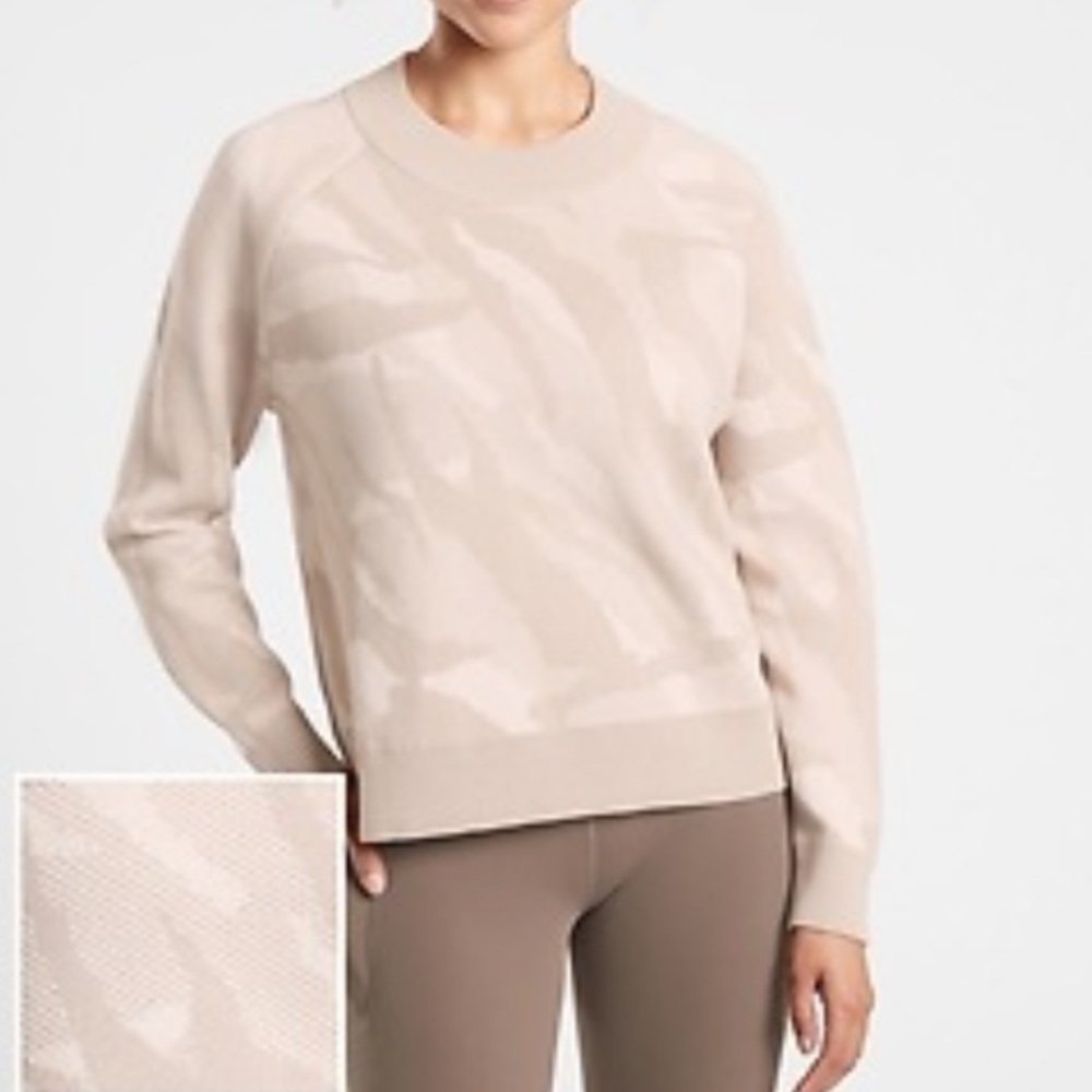 Athleta Cream Jacquard Textured Crew Sweater